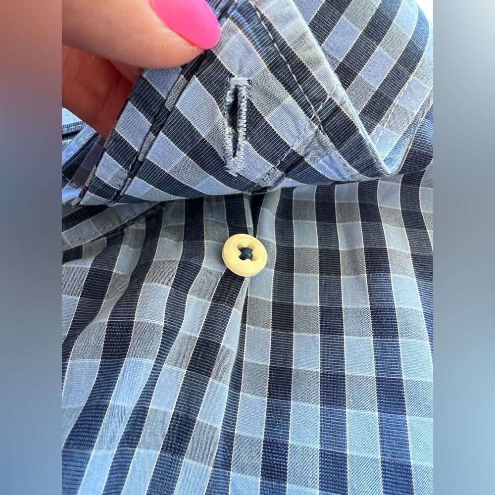 💙 EUC PETER MILLAR Blue Plaid Button Down Shirt | Men’s XL - Picture 6 of 8